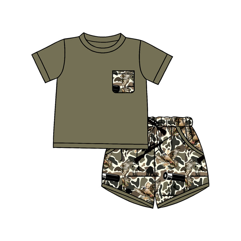 1.5 BSSO1847 Pre order No Moq Baby Boys Shirt Top Southern Ducks Camo Pockets Shorts Hunting Clothes Sets