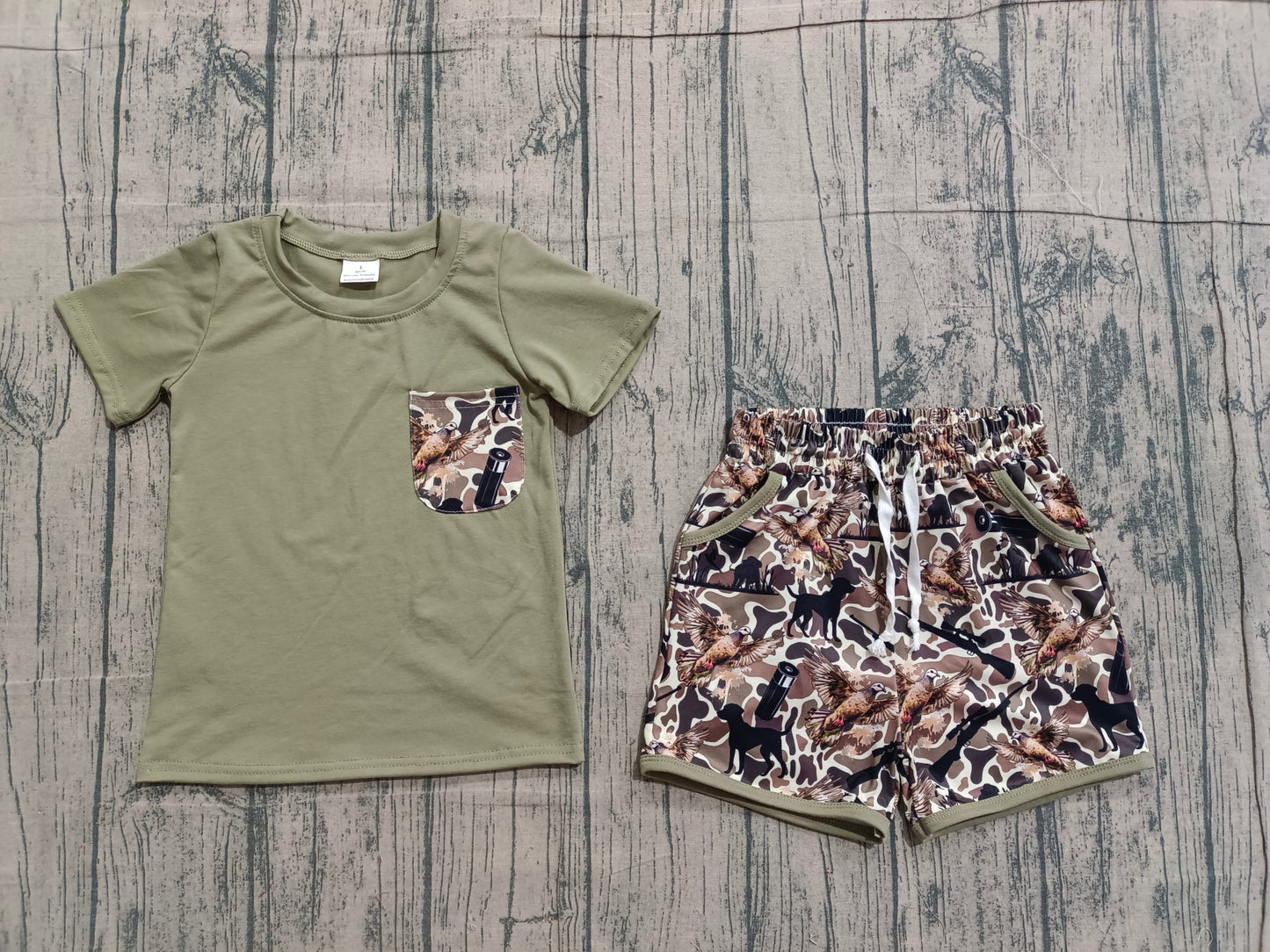 1.9 BSSO1847 Sample No Moq Baby Boys Shirt Top Southern Ducks Camo Pockets Shorts Hunting Clothes Sets