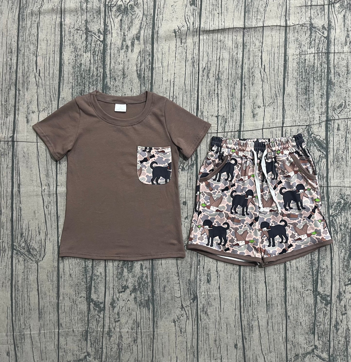 1.8 BSSO1849 Sample No Moq Baby Boys Shirt Top Southern Camo Dog Ducks Pockets Shorts Hunting Clothes Sets