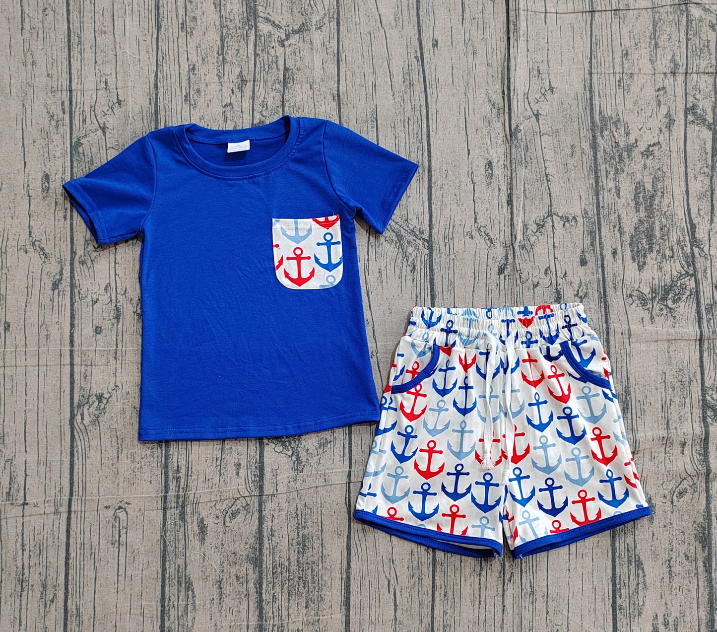 3.7 BSSO1874 Sample No Moq Summer Baby Boys Navy Shirt Top Boats Pocket Shorts Clothes Sets