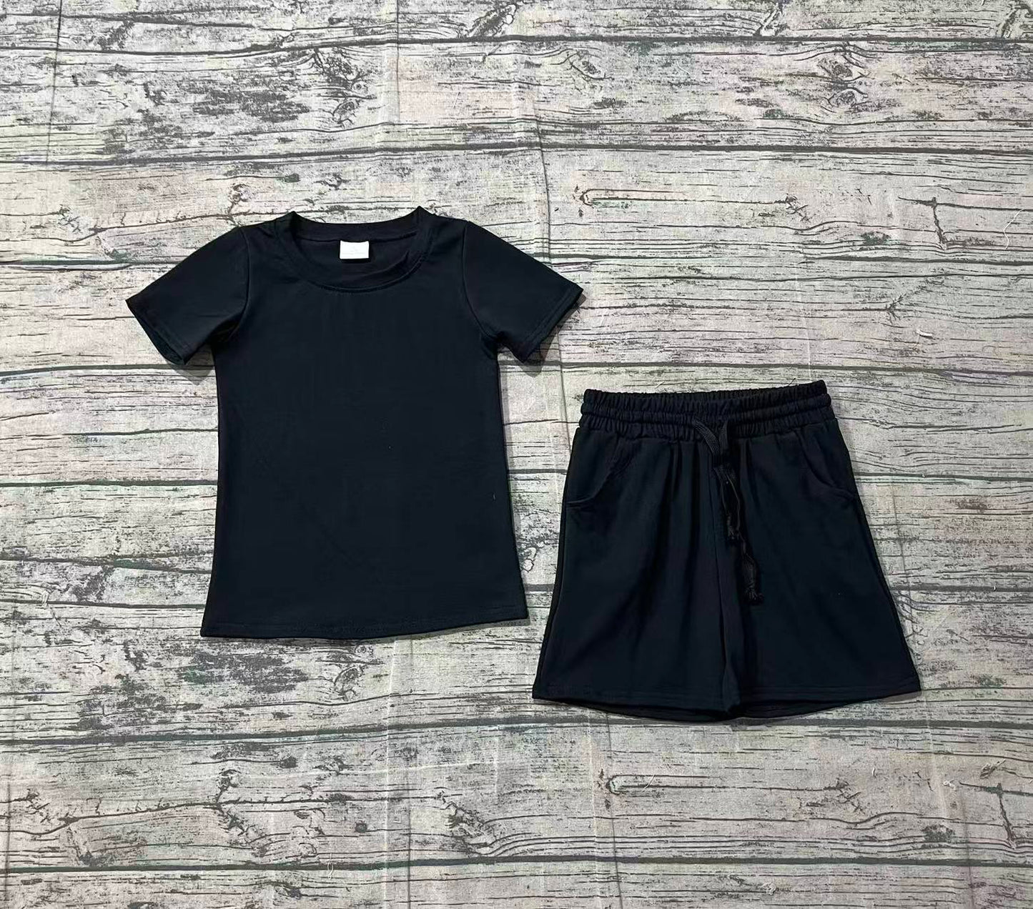 1.26 BSSO1889 Sample No Moq Baby Boys Black Shirts Top Pockets Shorts Clothes Sets