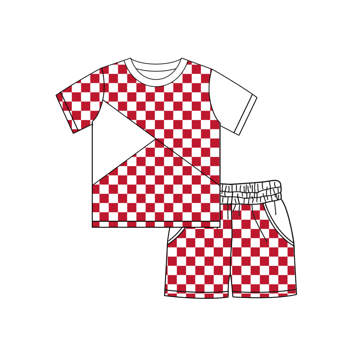 1.17 BSSO1892 Pre order No Moq Baby Boys Red Checked Top Pockets Shorts Clothes Sets