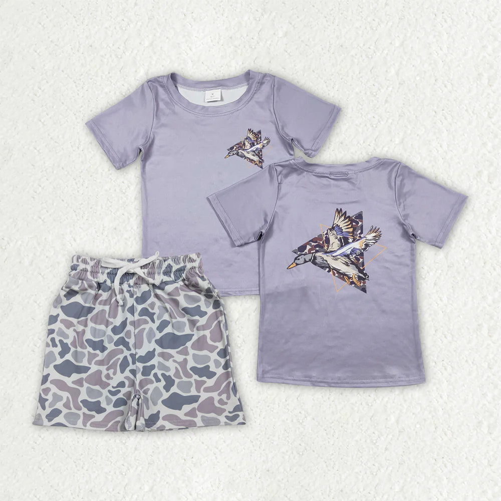 3.26 RTS Sibling Baby Boys Camo Dogs Ducks Shirts Top Pockets Short Hunting Clothes Set