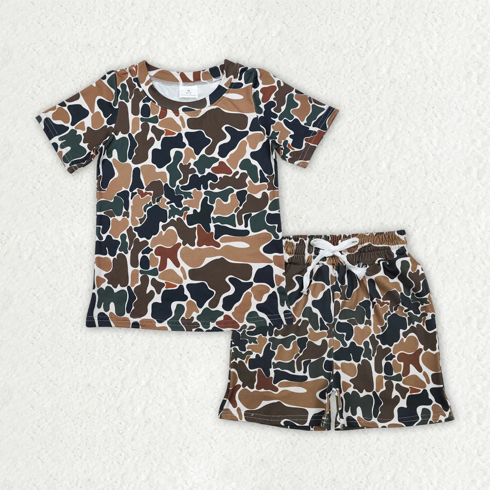 3.18 RTS Sibling Baby Boys Short Sleeve Southern Camo Top Pockets Shorts Pajamas Clothes Sets
