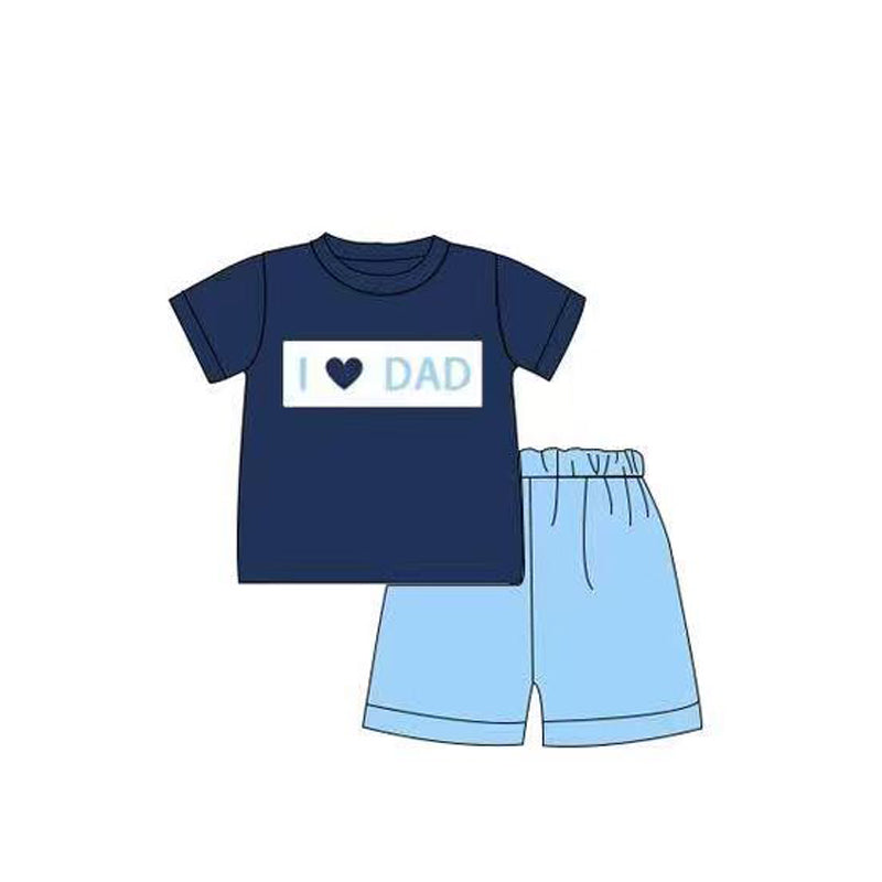 2.28 BSSO1943 Pre order No Moq Cute Clothing For Boys Summer Blue I Love Dad Top Short Clothes Sets