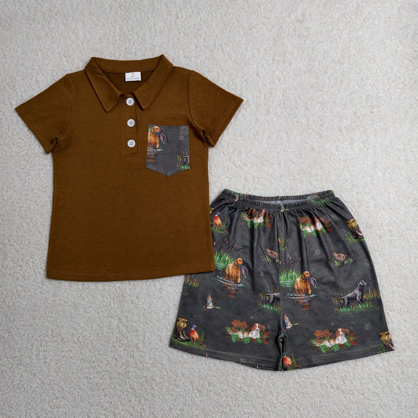 BSSO2014 RTS NO MOQ (In stock))Pocket polo shirt hunting shorts kids boys outfits
