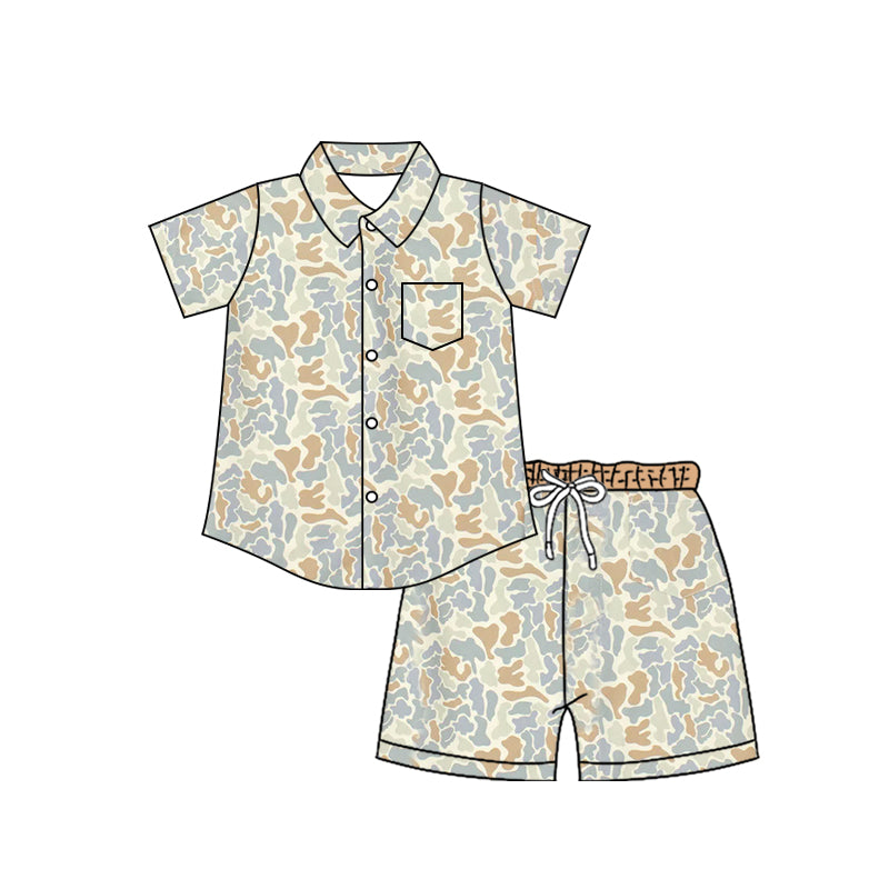 4.7 BSSO2022 Pre order No Moq Baby Boys Southern Camo Button Pocket Top Short Clothes Set