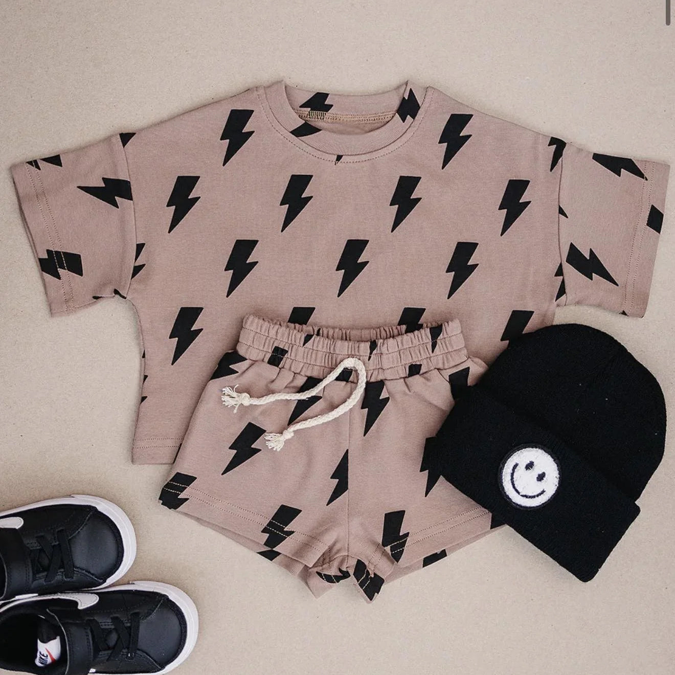 5.11 BSSO2039 Pre order No Moq Baby Boys Short Sleeve Lightnings Top Short Western Slouchy Clothes Set