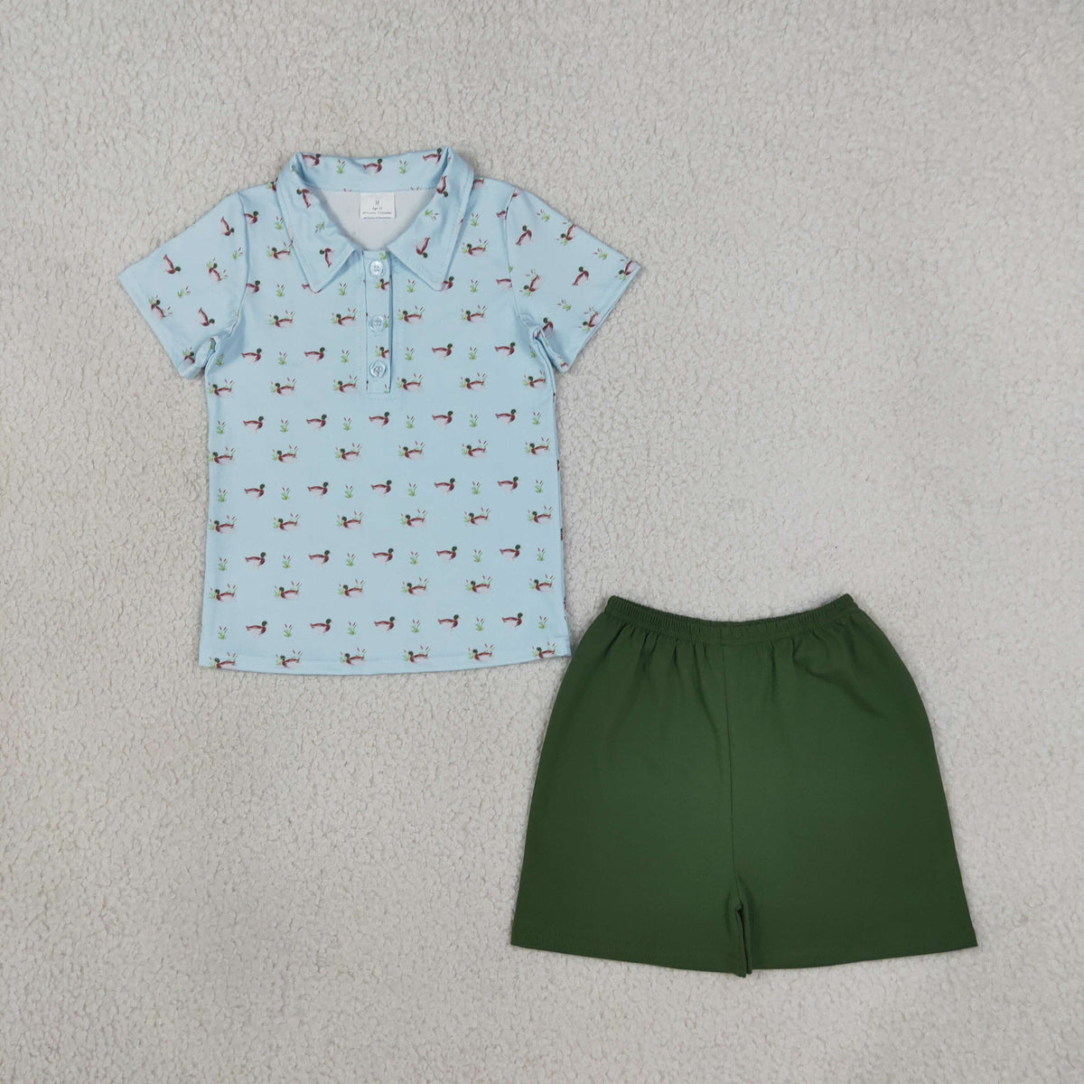 RTS NO MOQ (In stock)milk silk BSSO2041 Baby Boys Short Sleeve Duck Print Plaid Button Polo Top Shorts Set