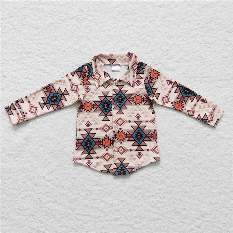 11.26 RTS NO MOQ (In stock)BT0127 Baby boys aztec Long Sleeve button up shirts
