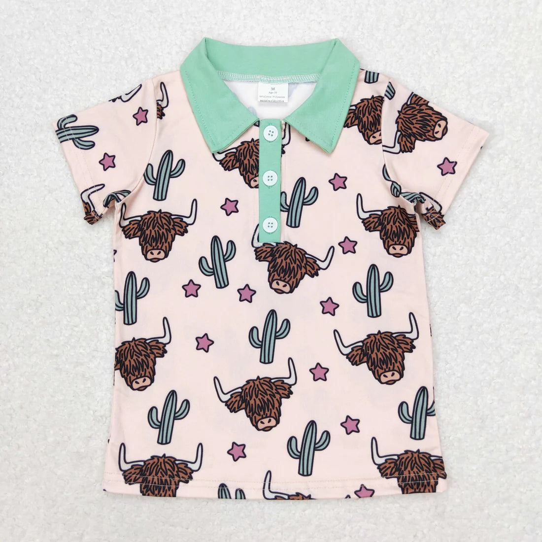10.4 RTS Sibling Baby Boys Short Sleeve Buttons Horse Rodeos Cows Western Polo Shirts Top