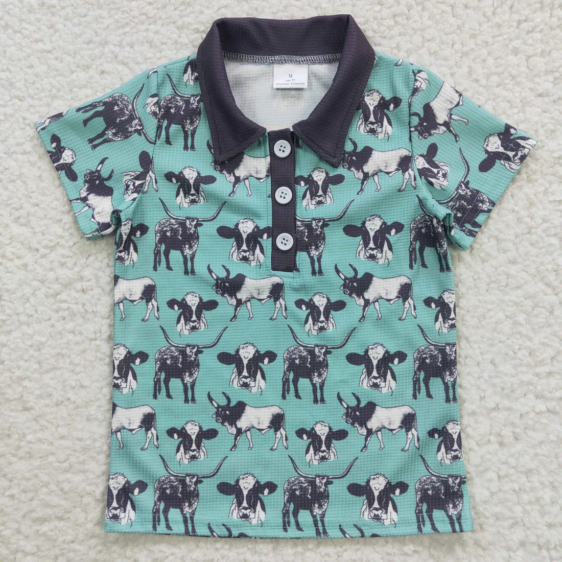 10.4 RTS Sibling Baby Boys Short Sleeve Buttons Horse Rodeos Cows Western Polo Shirts Top