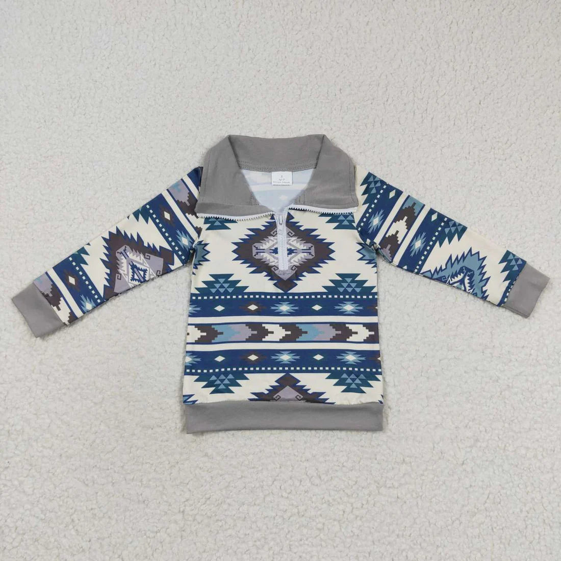 10.3 RTS Sibling Baby Boys Western Aztec Long Sleeves Zipper Pullover Tops