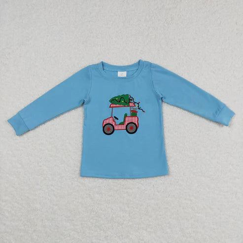 9.25 RTS Sibling Baby Boys Girls Embroidery Santa Trees Deer Christmas Tee Shirts Top