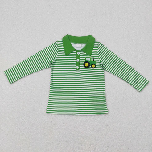 9.25 RTS Sibling Baby Boys Embroidery Trucks Golf Bus Excavators Button Zipper Shirts Tops