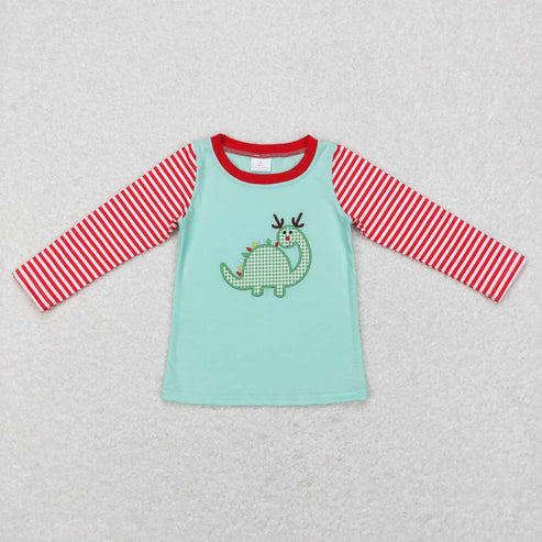 9.25 RTS Sibling Baby Boys Girls Embroidery Santa Trees Deer Christmas Tee Shirts Top