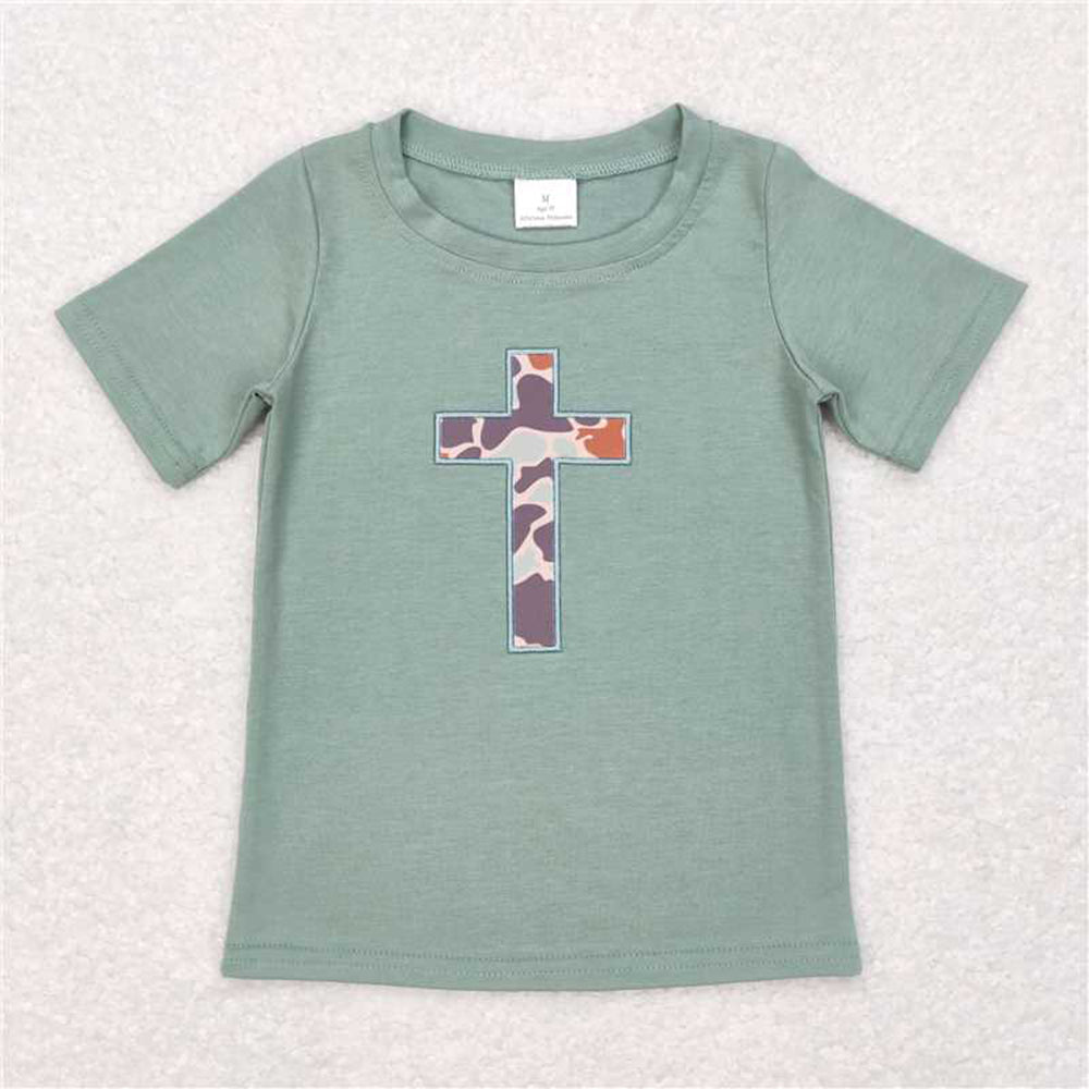 5.16 BT0443 RTS NO MOQ Short sleeves camo cross kids boy easter shirt