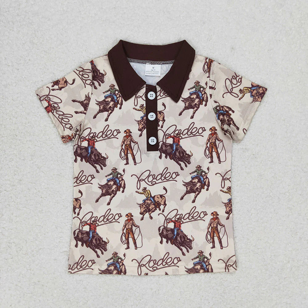 10.4 RTS Sibling Baby Boys Short Sleeve Buttons Horse Rodeos Cows Western Polo Shirts Top