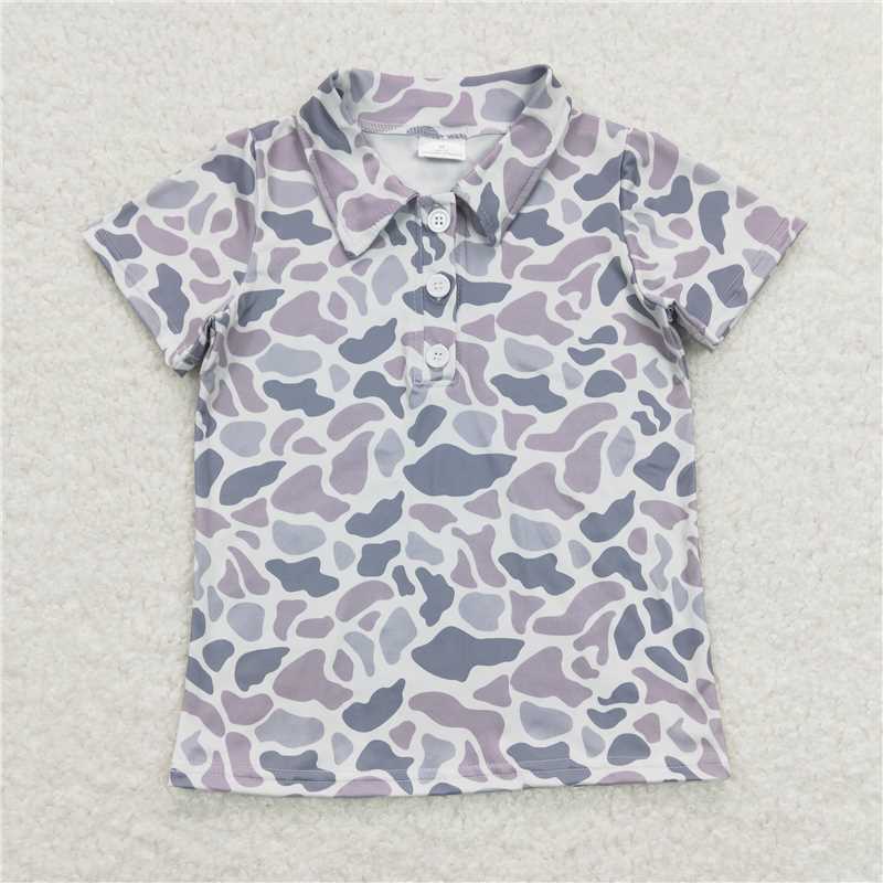 USA Warehouse (IN STOCK) Kids Boys Grey Camo Polo Shirt Hoodie Zip Pullover Short Sleeves Casual Fashion for Children