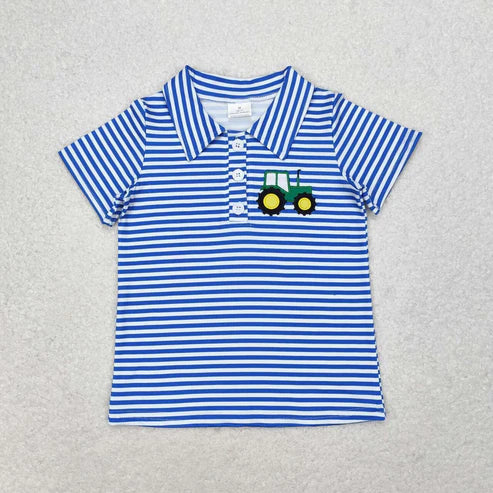 9.25 RTS Sibling Baby Boys Embroidery Trucks Golf Bus Excavators Button Zipper Shirts Tops