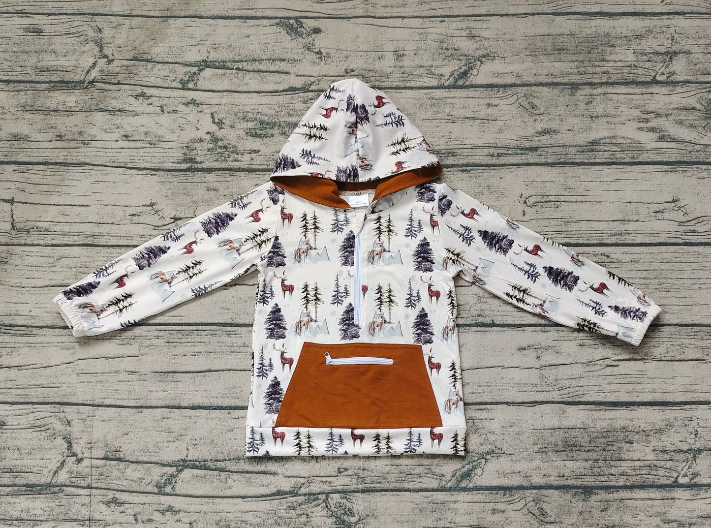 Baby Boys Fall Deer Trees Hooded Long Sleeve Tops Preorder BT0758