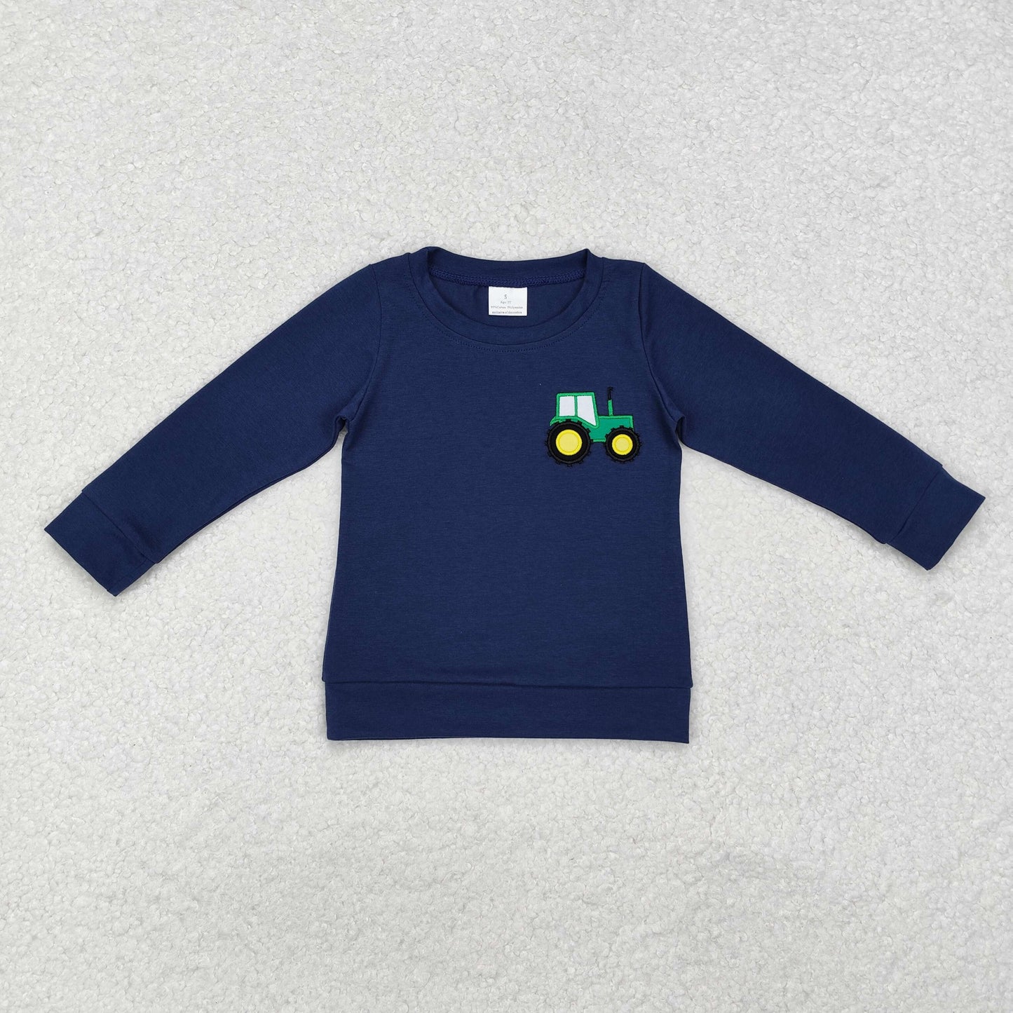 BT0879 Baby Boys Navy Tractor Long Sleeve Tee Shirts Tops