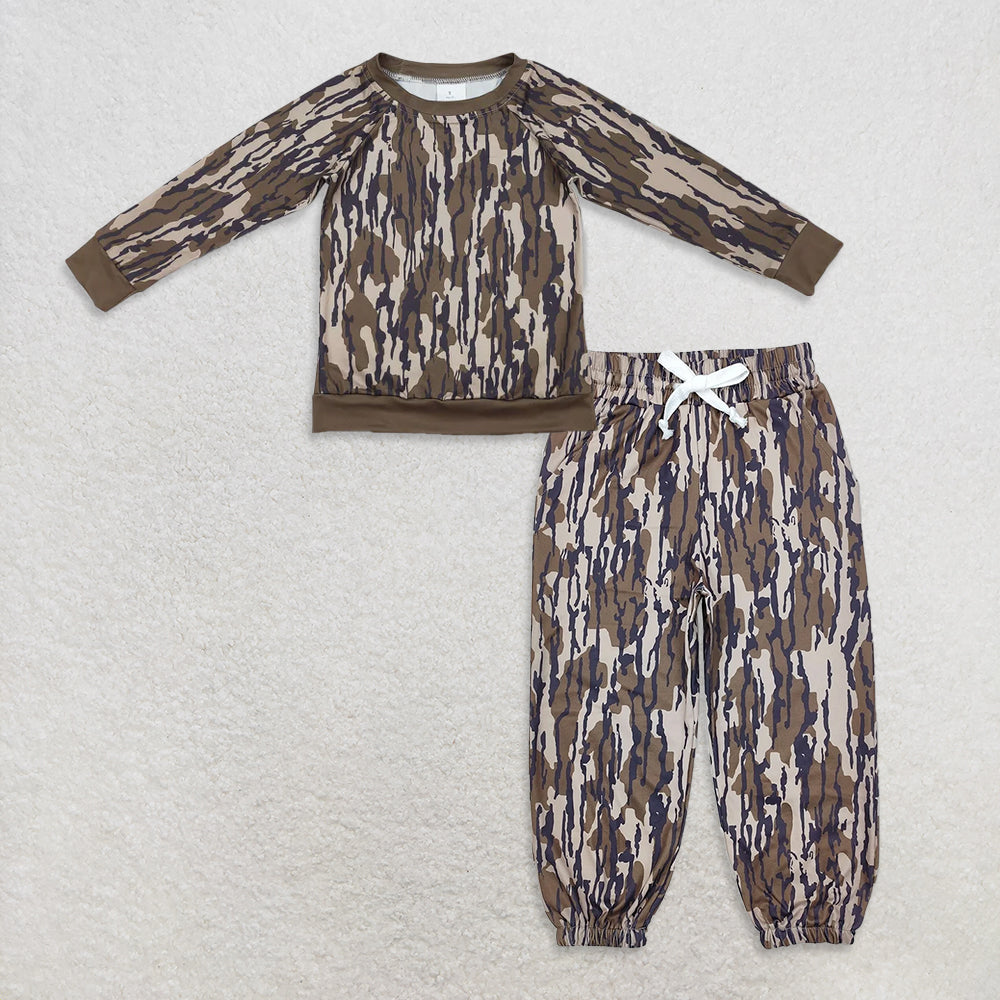 10.3 RTS NO MOQ (In stock)BT0882 + P0649 Baby Boys Bottomland Camo Long Sleeve Tee Shirts Tops Pockets Jogger Pants
