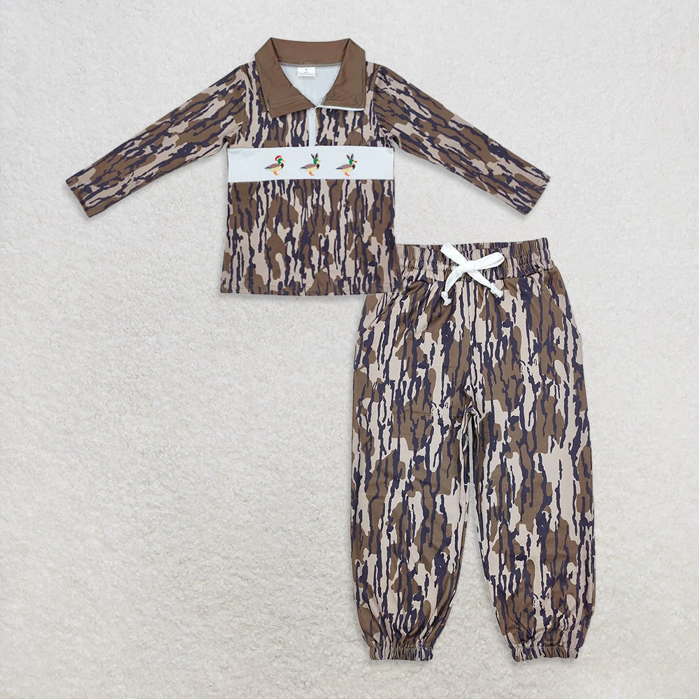 10.3 RTS NO MOQ (In stock)BT0901 + P0649 Baby Boys Bottomland Christmas Duck Zip Pullovers Tops Bottoms Jogger Pants