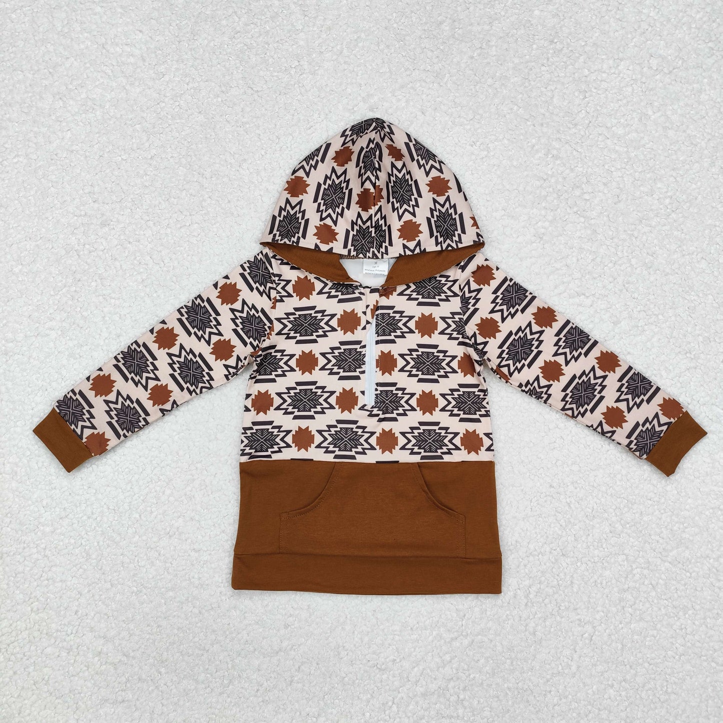BT0980 Long sleeves brown aztec kids western hoodie