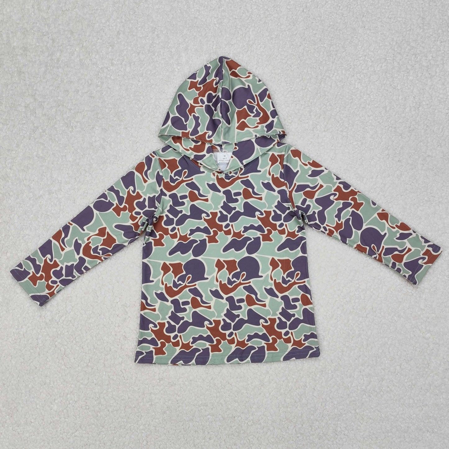 BT0918Kids Boys Long Sleeve Mint Camouflage Hoodie Comfortable Polyester Military Print Graphic Top for Children
