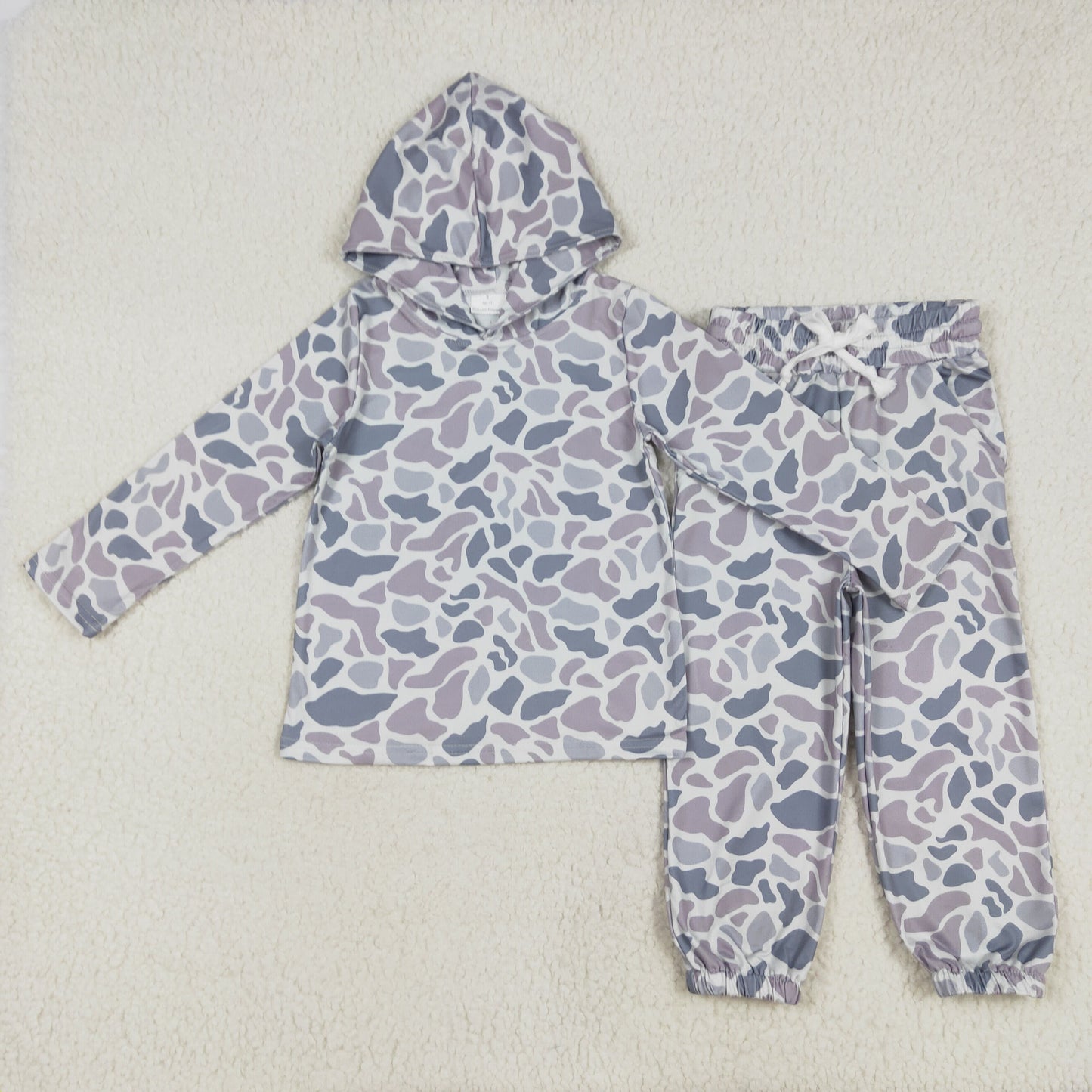 BT0922+P0651Kids Boys Long Sleeve Grey Camouflage Hoodie with Matching Long Pants Set Casual Camo Outfit for Children