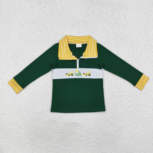 9.25 RTS Sibling Baby Boys Embroidery Trucks Golf Bus Excavators Button Zipper Shirts Tops