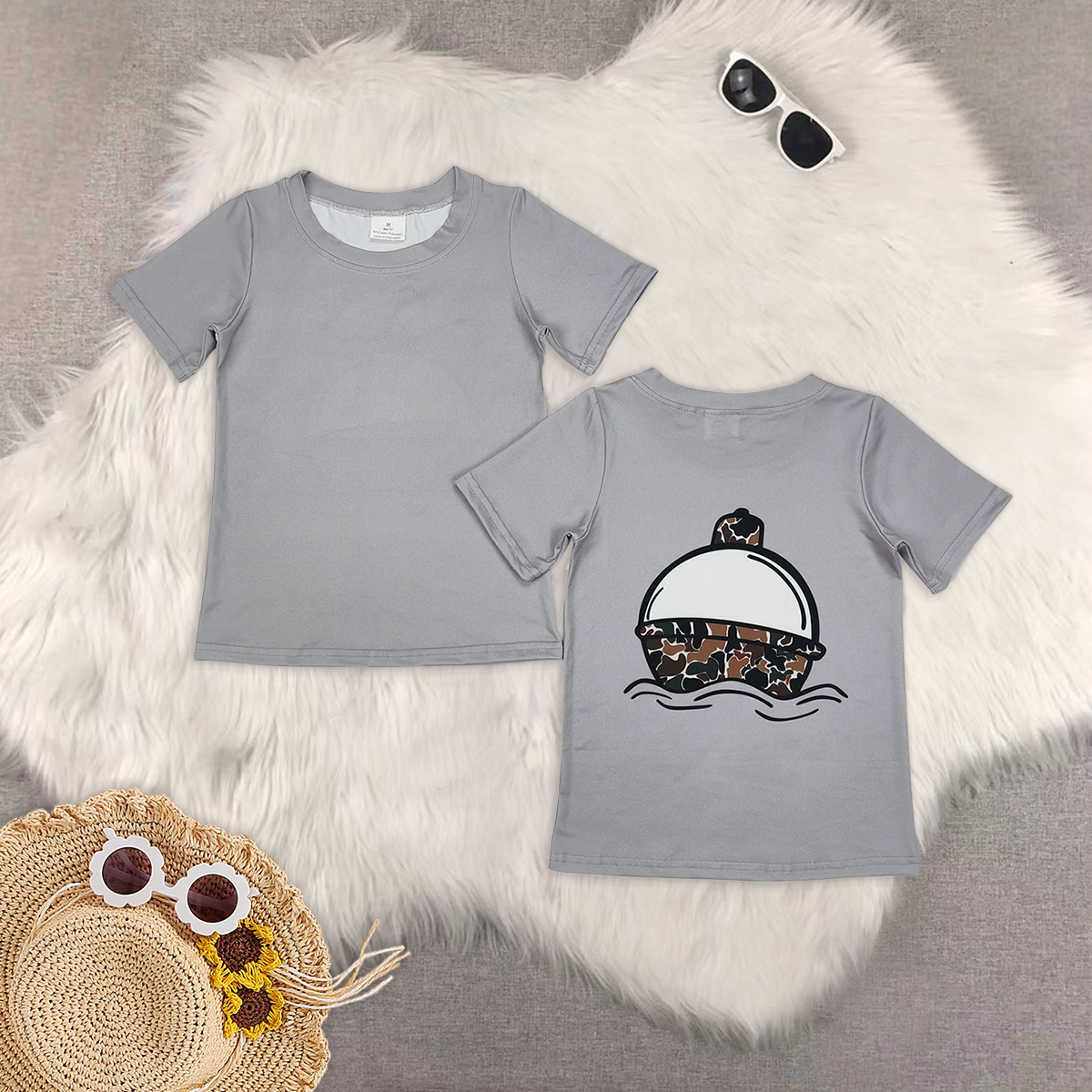8.02 RTS Sibling Baby Boys Summer Tops Short sleeves beige duck baby boy hunting shirt