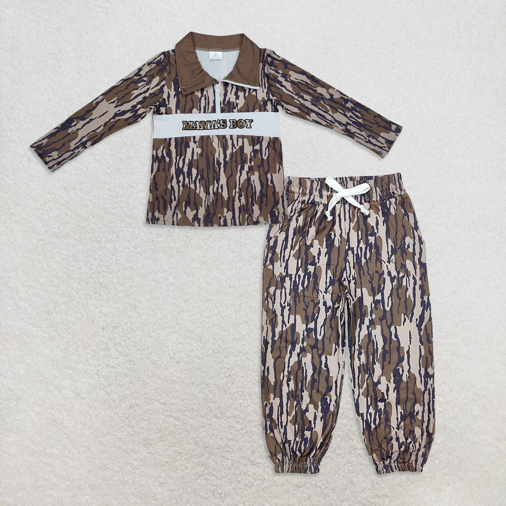 10.1 RTS NO MOQ (In stock)BT0971 + P0649 Baby Boys Bottomland Camo Mama's Boy Zip Pullovers Tops Bottoms Jogger Pants
