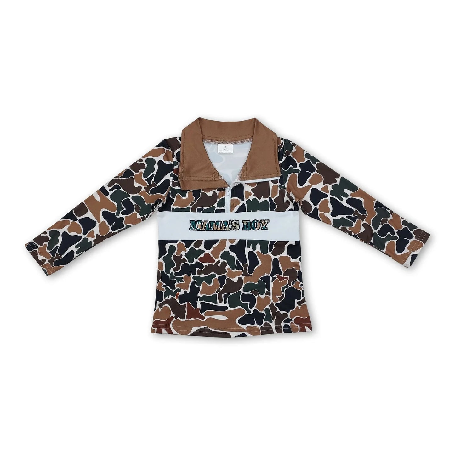 12.9 RST Sibling Baby Boys Embroidery Mama's Boy Brown Camo Pockets Pants Clothes Sets Hoodie Romper