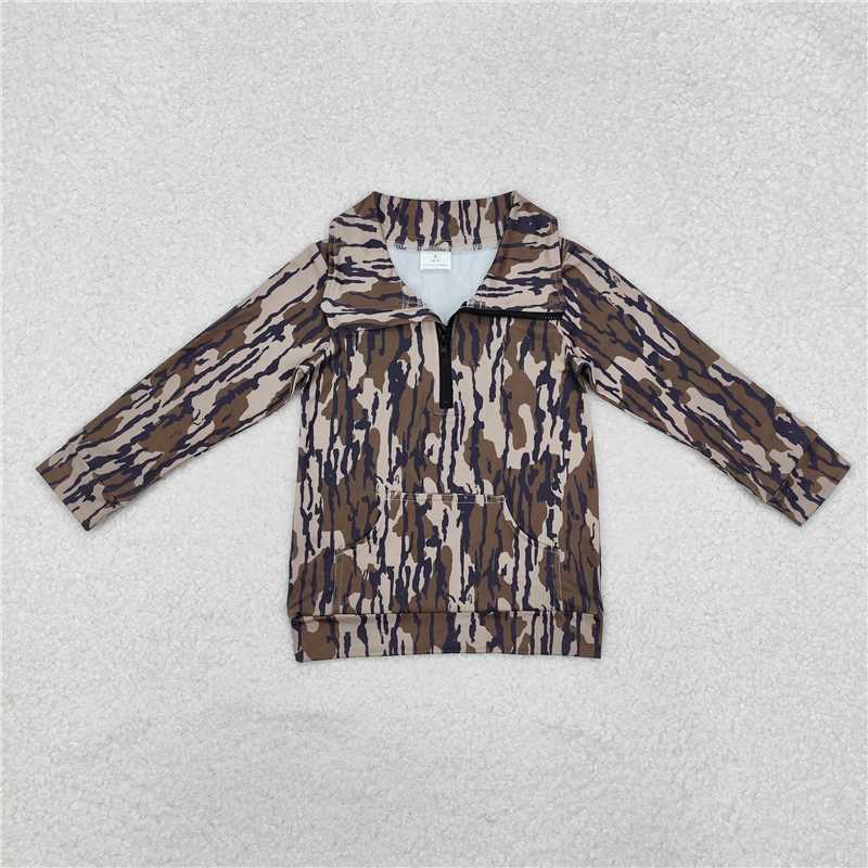 USA Warehouse (IN STOCK) Boys Camouflage Zip Pullover Long Sleeve Hunting Pants with Elastic Waist And Pockets for Kids