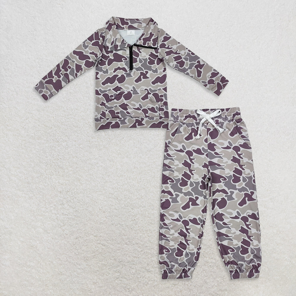 9.27 RTS NO MOQ (In stock)BT1036 + P0652 Baby Boys Light Green Camo Zip Pocket Pullovers Tops Bottoms Pants
