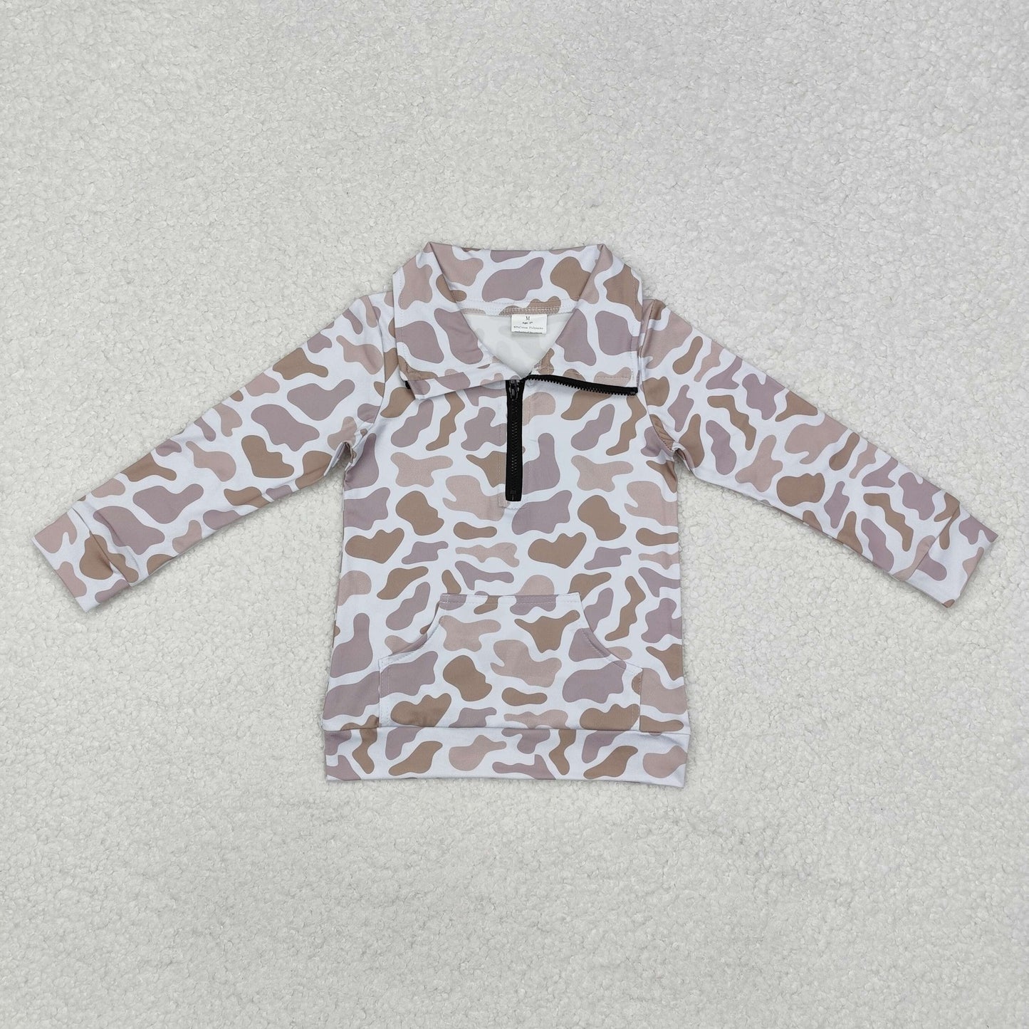 BT1040 Long sleeves light grey camo pocket kids zip pullover