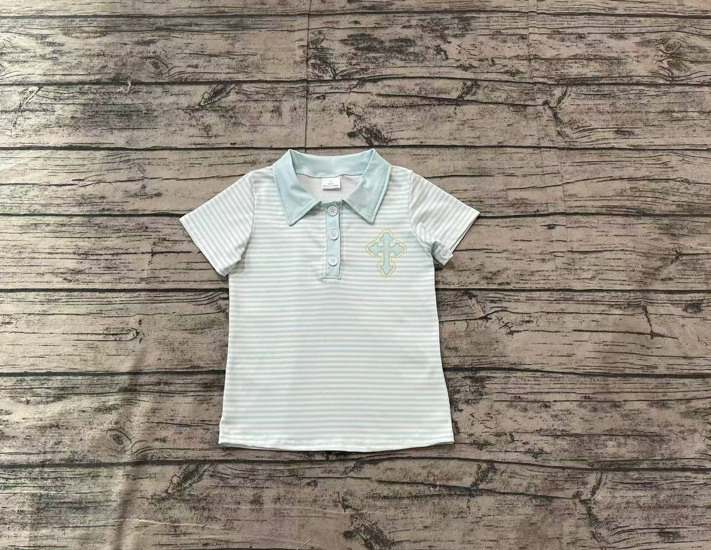 BT1045Short sleeves stripe cross kids boys Easter polo shirt