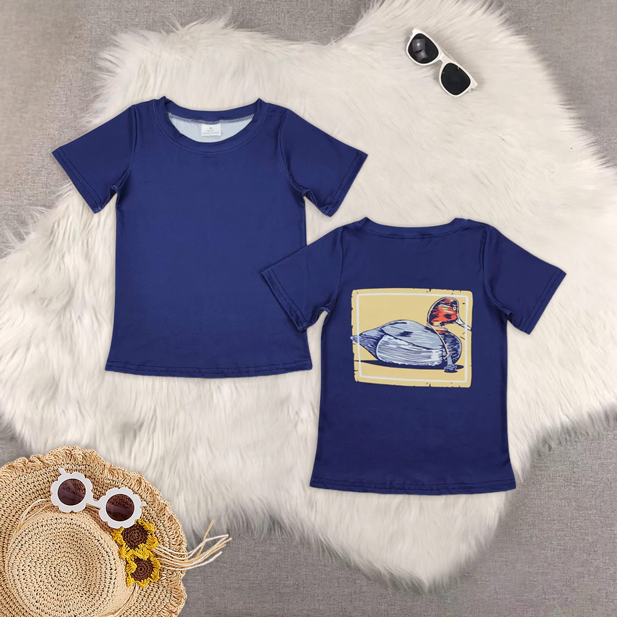 8.02 RTS Sibling Baby Boys Summer Tops Short sleeves blue duck kids boys shirt