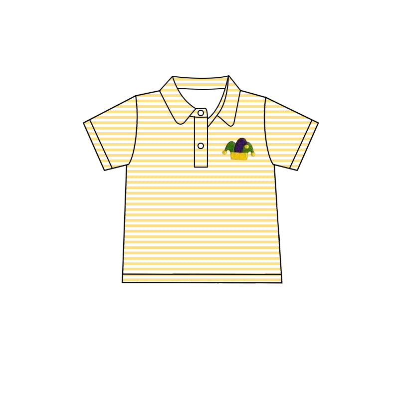 Baby Girls and Boys Mardi Gras Stripe Neck Short Sleeve Button Pullover Top and Knee Length Dress