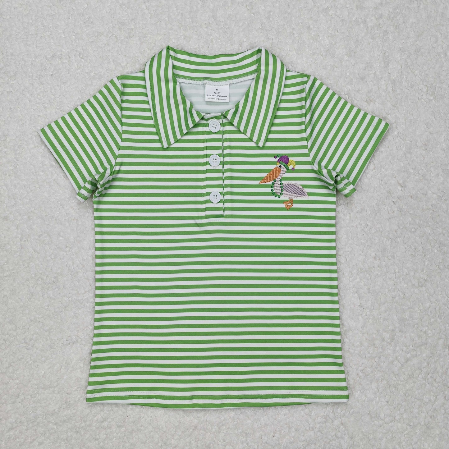 BT1094Short sleeves green stripe pelican kids boys polo shirt