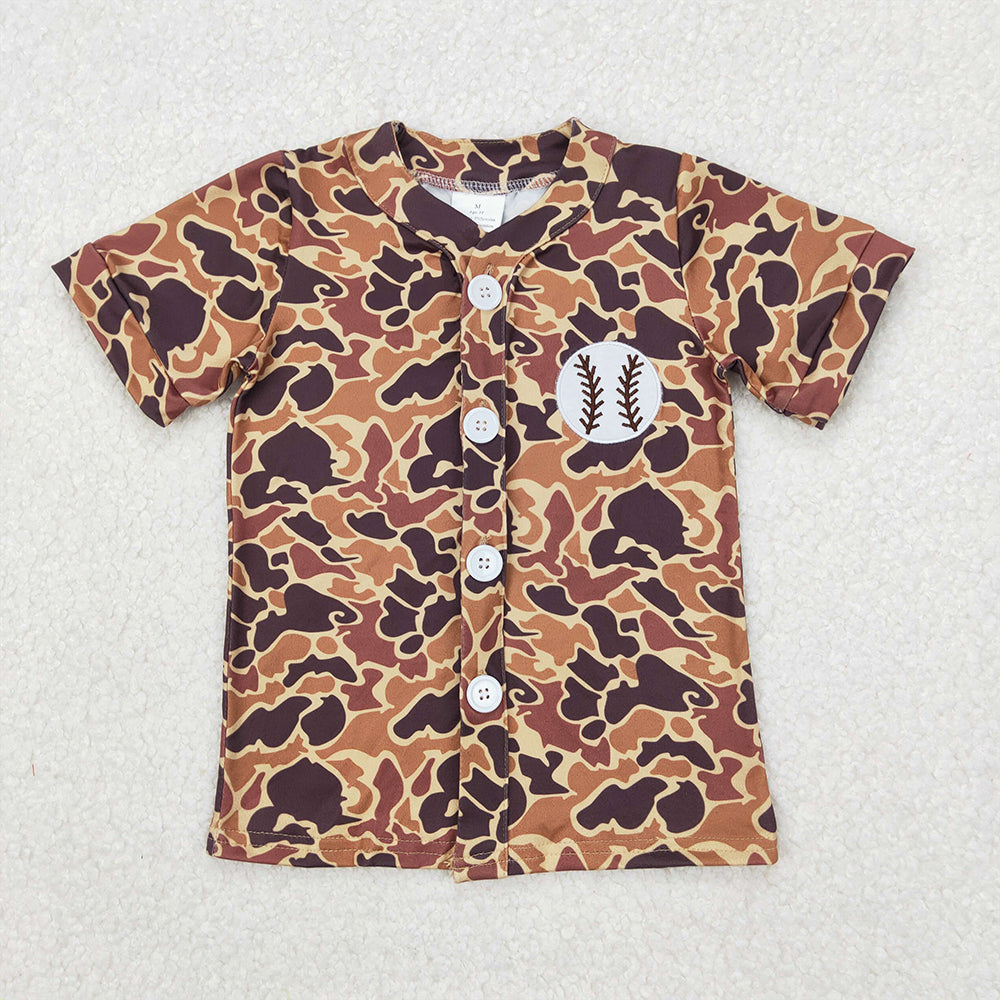4.14 BT1102 RTS NO MOQ Brown camo short sleeves baseball kids boys shirt
