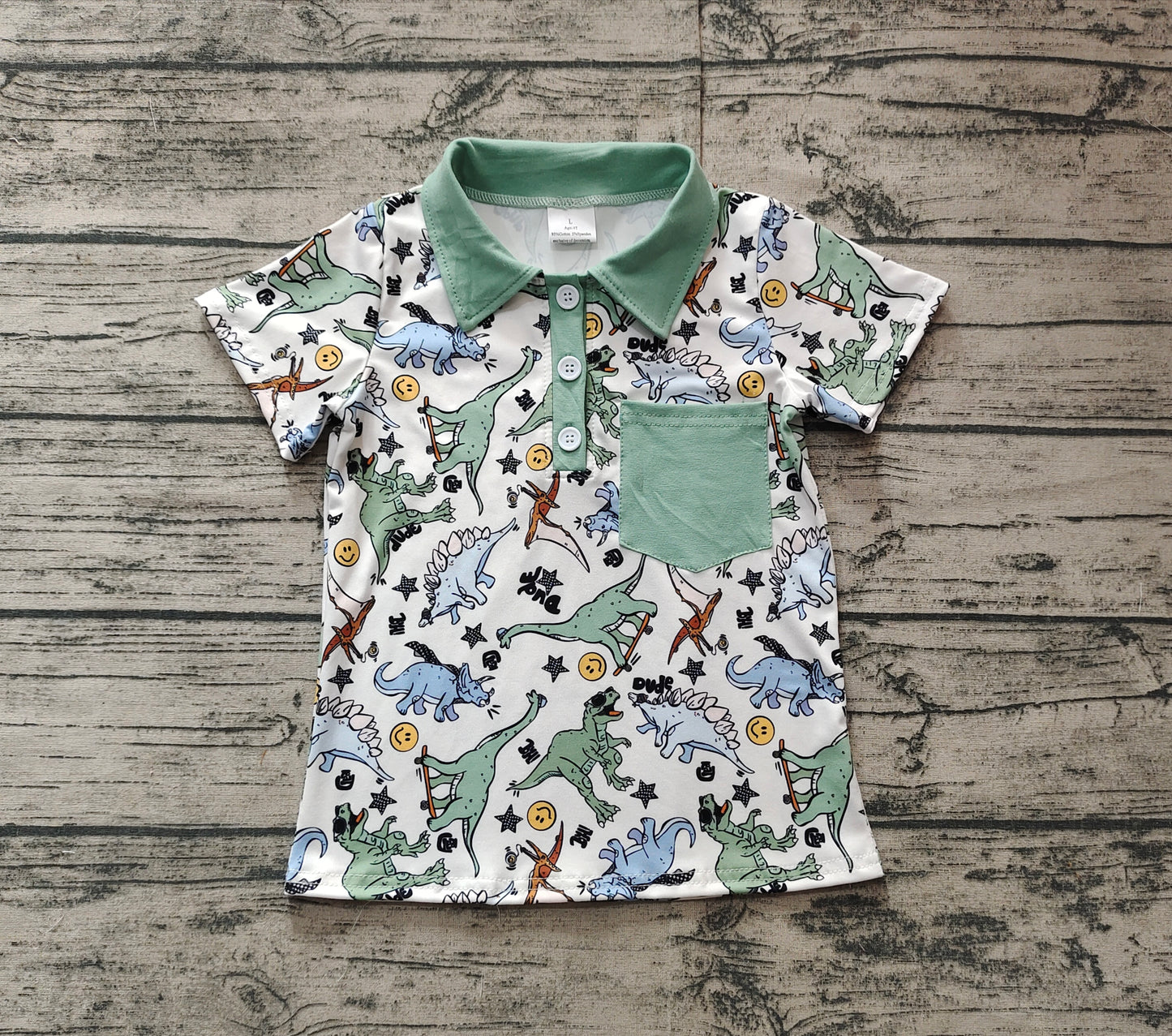 BT1133Short sleeves pocket dinosaur kids boys polo shirt