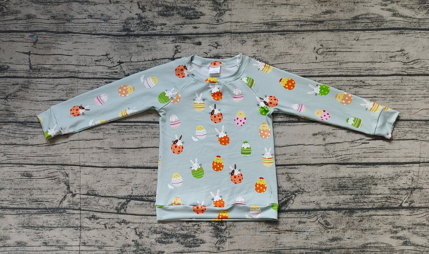 BT1137Easter Long Sleeve Shirt for Baby Kids with Egg And Bunny Design Cute Children's Clothing for Spring