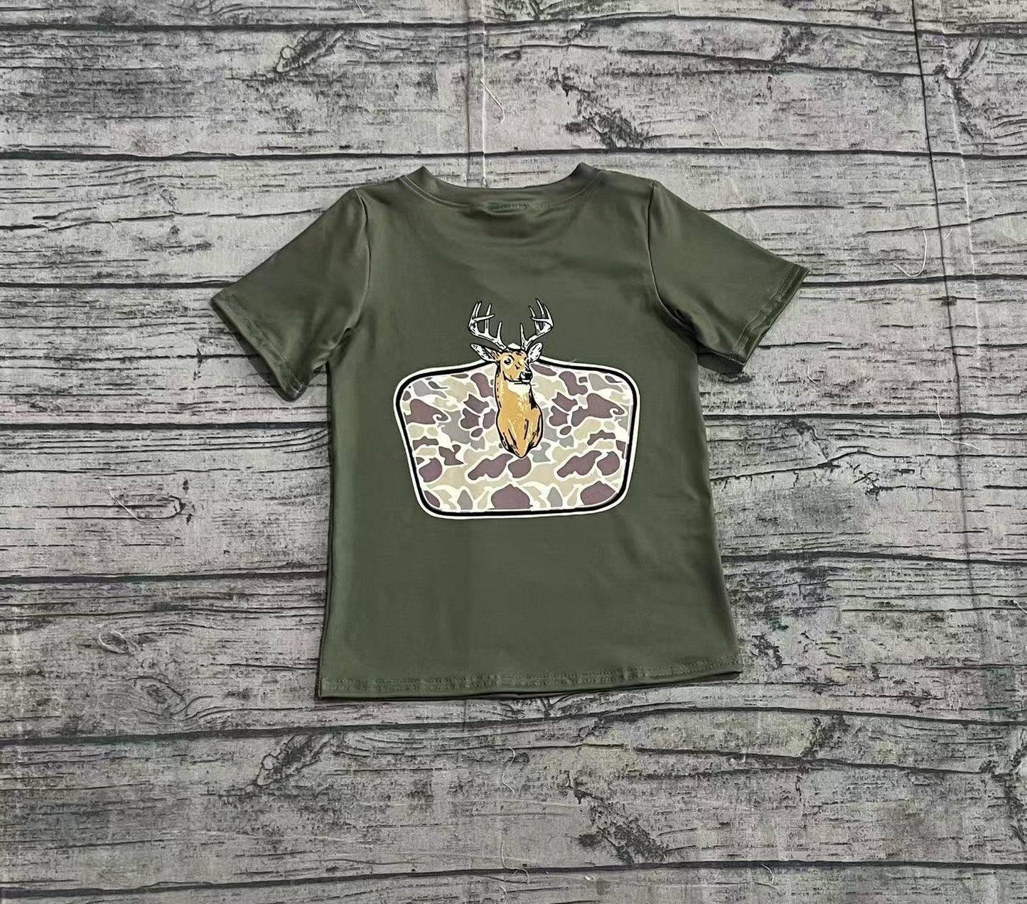 BT1148Short sleeves olive camo deer kids boys shirt