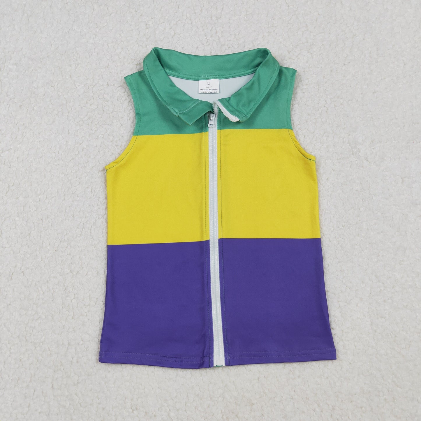 10.11 RTS NO MOQ (In stock)BT1157 Baby Boys Sleeveless Mardigras Patchwork Zip Tops Vests