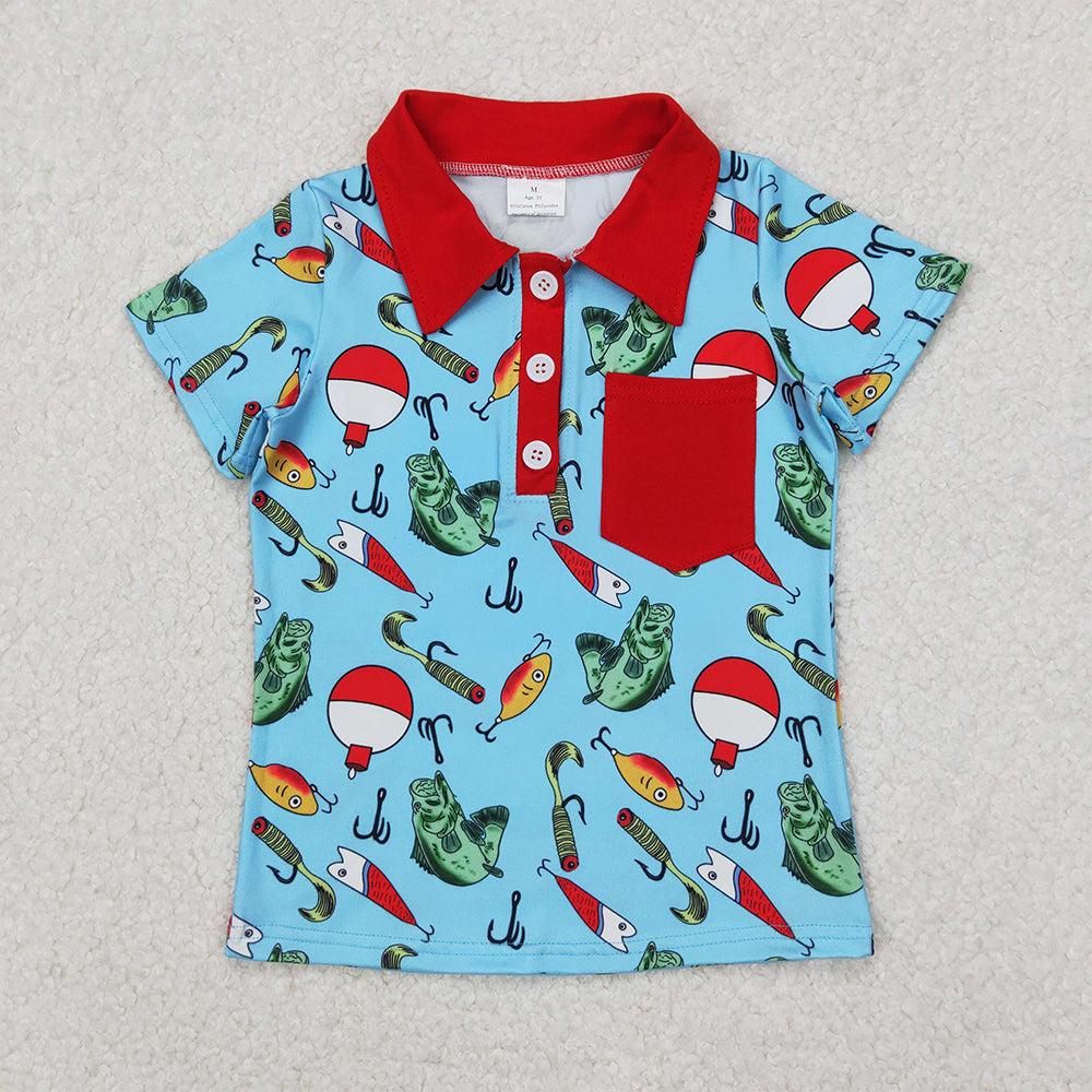 4.30 BT1172 RTS NO MOQ Red pocket short sleeves fishing kids boys polo shirt