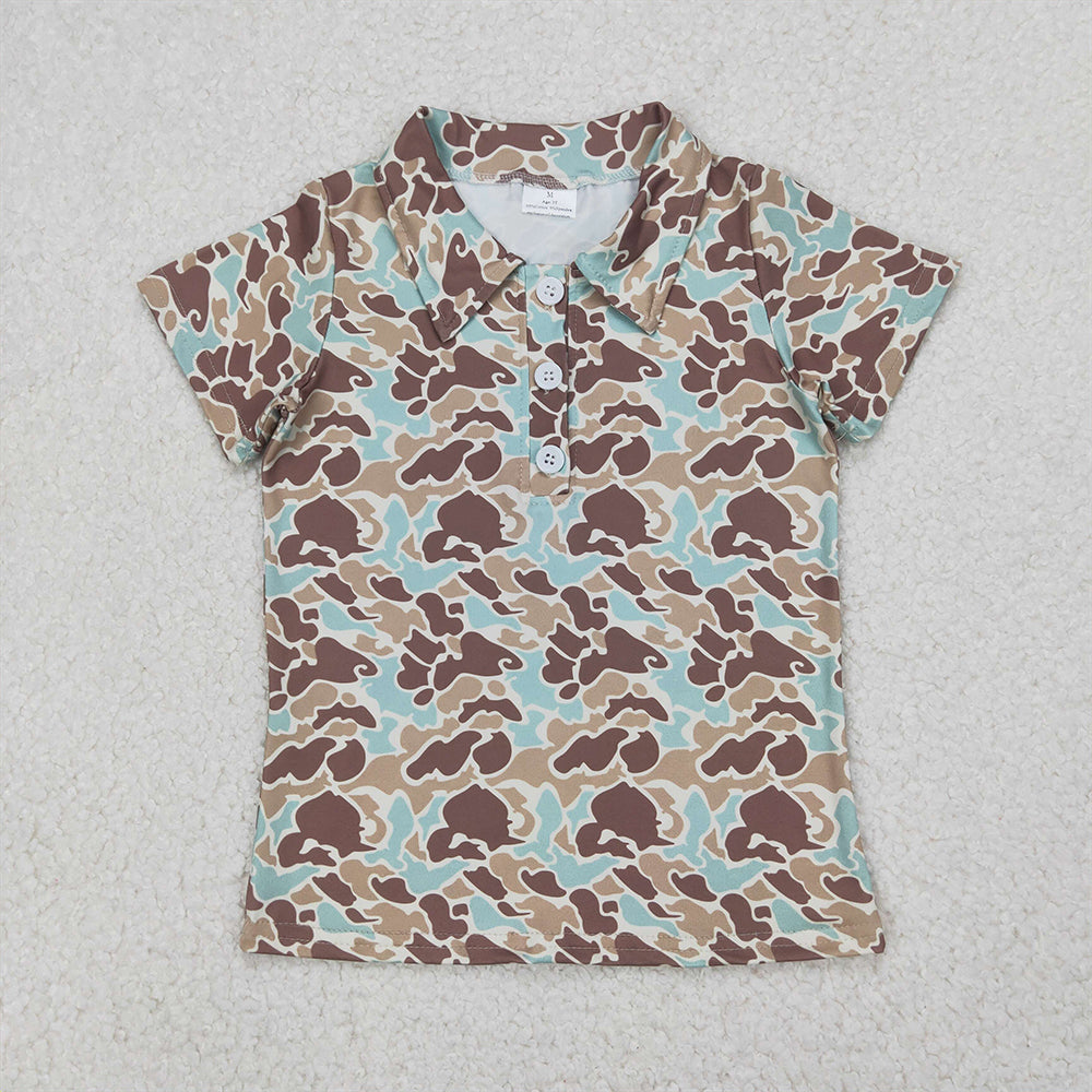5.15 BT1212 RTS NO MOQ Baby Boys Summer Tops Short sleeves mint camo print kids boys polo shirt
