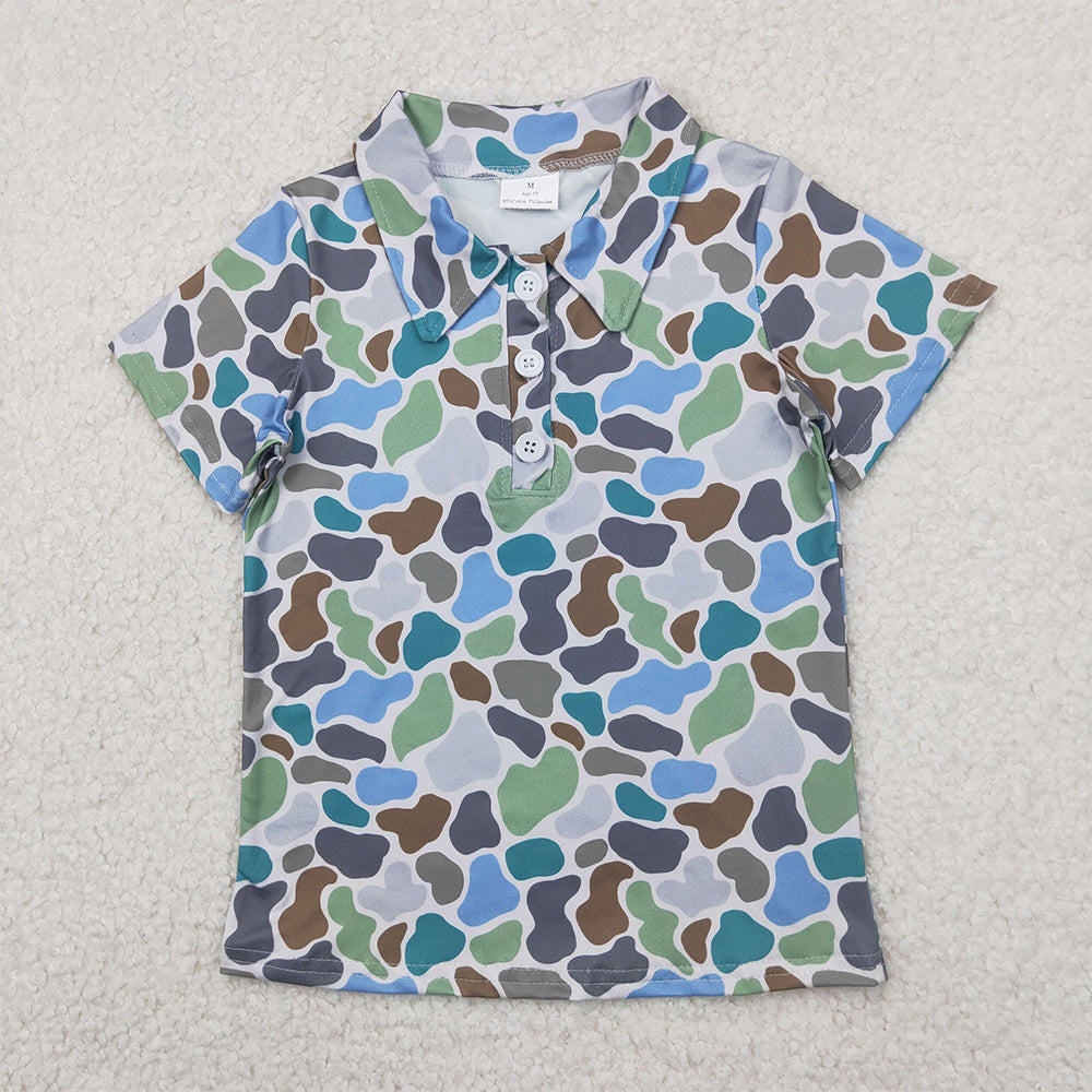 4.11 BT1214 RTS NO MOQ Baby Boys Summer Tops Short sleeves green camo print kids boys polo shirt